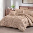 Luxury Camel Brown Botanical Floral Jacquard Comforter Set