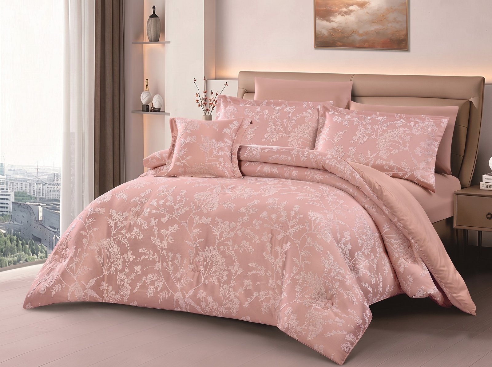 16.jpeg_2K_202608121429.jpeg Luxury Blush Pink Botanical Floral Jacquard Comforter Set - Image 1