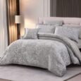 Luxury Silver Grey Botanical Floral Jacquard Comforter Set
