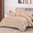 Luxury Champagne Gold Botanical Floral Jacquard Comforter Set