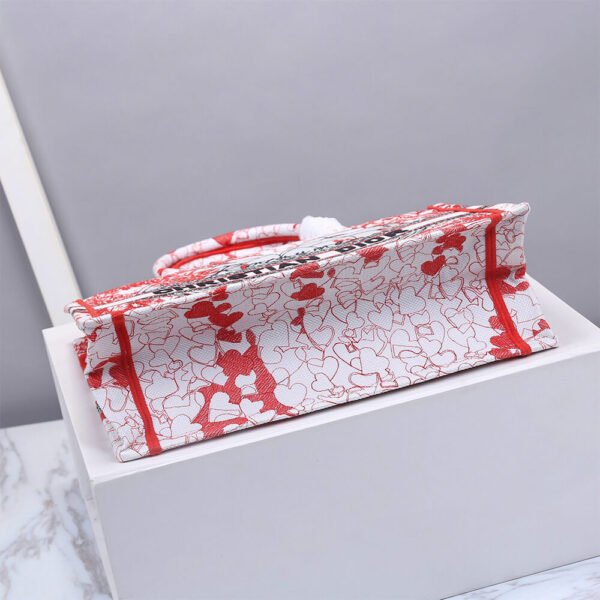 Dior Book Tote Small Dioramour Red and White Embroidered Canvas Women's Tote Bag - Image 5