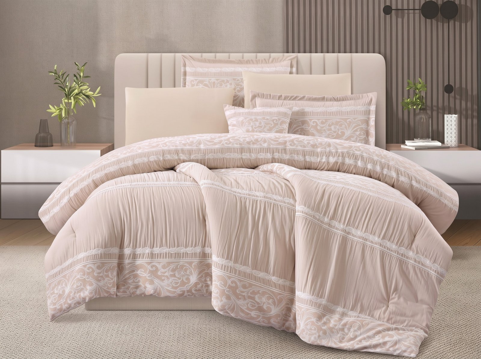22_2K_202608172044.jpeg Luxury Beige & Cream Embroidered Comforter - Image 1