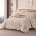 Luxury Warm Beige Damask Jacquard Comforter Set