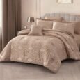 Luxury Warm Caramel Brown Damask Jacquard Comforter Set