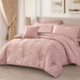 Luxury Soft Rose Pink Damask Jacquard Comforter Set