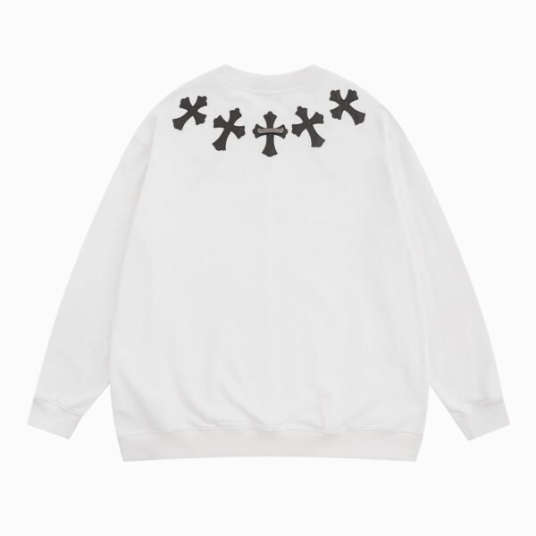 Chrome Hearts Leather Cross Patches Black Crew Neck Sweatshirt - Image 6
