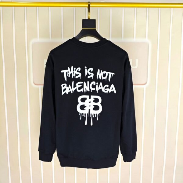 Balenciaga Hand-Drawn Logo Print Black Crew Neck Sweatshirt - Image 3