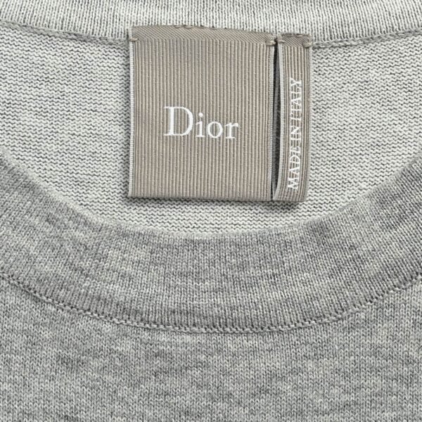 Dior Embroidered Logo Grey Cotton Relaxed Fit Crew Neck T-Shirt - Image 6