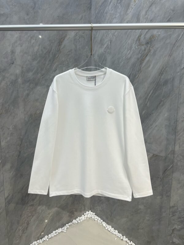 Fall/Winter New Leather Logo Crewneck Long Sleeve T-Shirt - Image 2