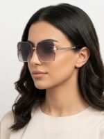 Chanel Pearl Detail Square Rimless Gold Metal Gradient Lens Sunglasses