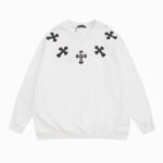 Chrome Hearts Leather Cross Patches Black Crew Neck Sweatshirt - Image 5