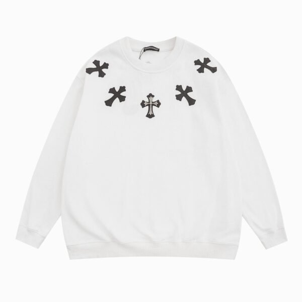 Chrome Hearts Leather Cross Patches Black Crew Neck Sweatshirt - Image 5