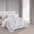 Modern Neutral Fern Leaf Quilted Lightweight Bedspread Comforter Set