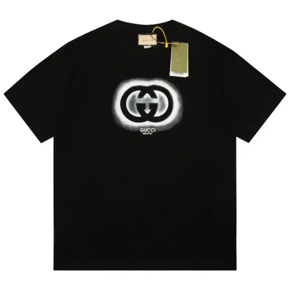 Gucci Spray Effect Interlocking G Logo Black Cotton Crew Neck T-Shirt - Image 2