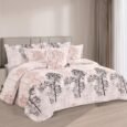 Modern Pink Woodland Tree Silhouette Quilted Lightweight Bedspread Comforter Set