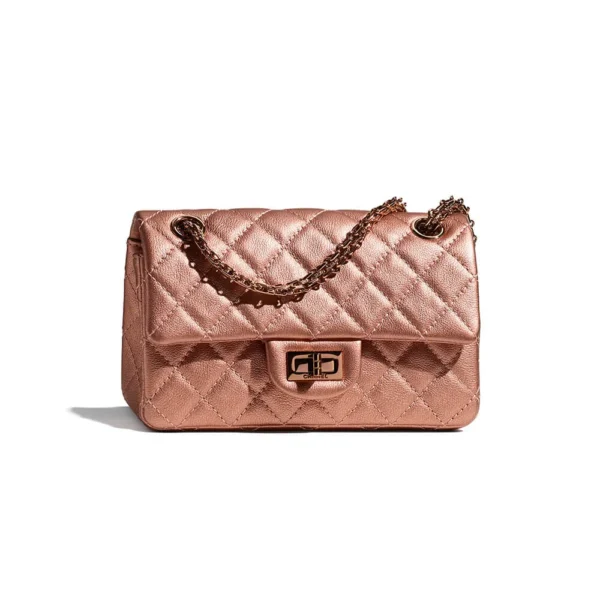 Chanel 2.55 Mini Metallic Rose Gold Quilted Leather Women's Shoulder Handbag - Image 2