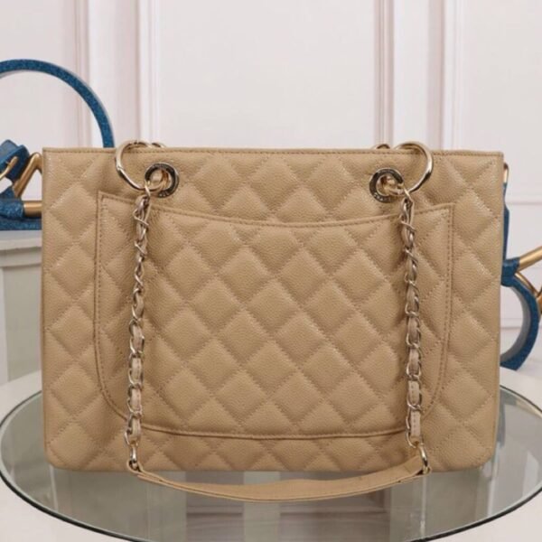 CHANEL Grand Shopping Tote Beige Quilted Caviar Leather Women's Tote Bag - Image 5