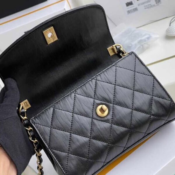 Chanel Mini Quilted Calfskin Leather Top Handle Flap Bag Black Women's Shoulder Bag - Image 5