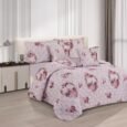 Romantic Vintage Damask & Rose Floral Quilted Lightweight Bedspread Comforter Set
