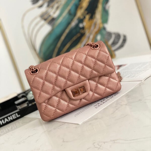 Chanel 2.55 Mini Metallic Rose Gold Quilted Leather Women's Shoulder Handbag - Image 3