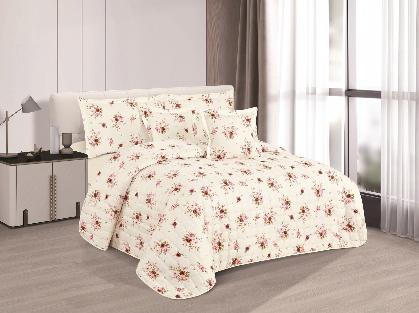 55.jpeg_2K_202608121539.jpeg Classic English Rose Floral Quilted Lightweight Bedspread Comforter Set - Image 1