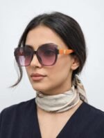 Chanel Oversized Geometric Rimless Orange Temple Gradient Purple Lens Sunglasses