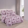 Romantic Plum Rose & Dahlia Quilted Lightweight Bedspread Comforter Set