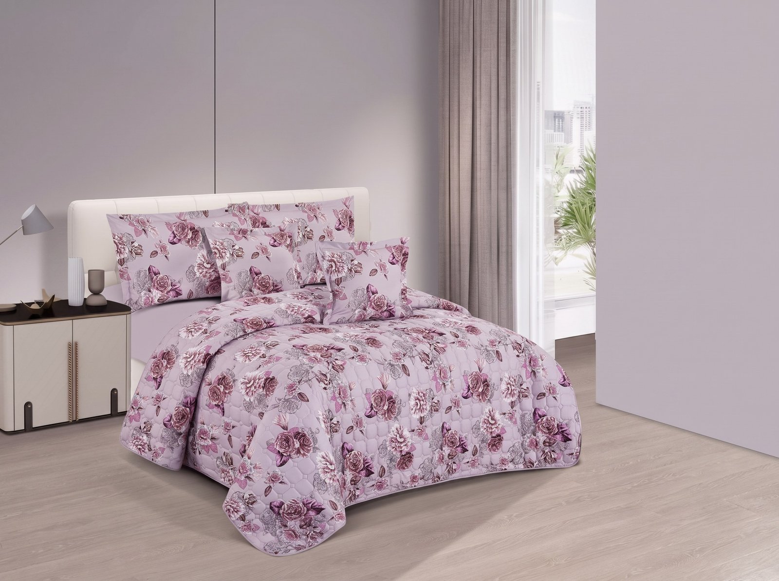 57.jpeg_2K_202608121550.jpeg Romantic Plum Rose & Dahlia Quilted Lightweight Bedspread Comforter Set - Image 1