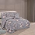 Reversible Slate Grey Floral Quilted Lightweight Bedspread Comforter Set