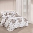 Classic Neutral Rose Floral Quilted Lightweight Bedspread Comforter Set