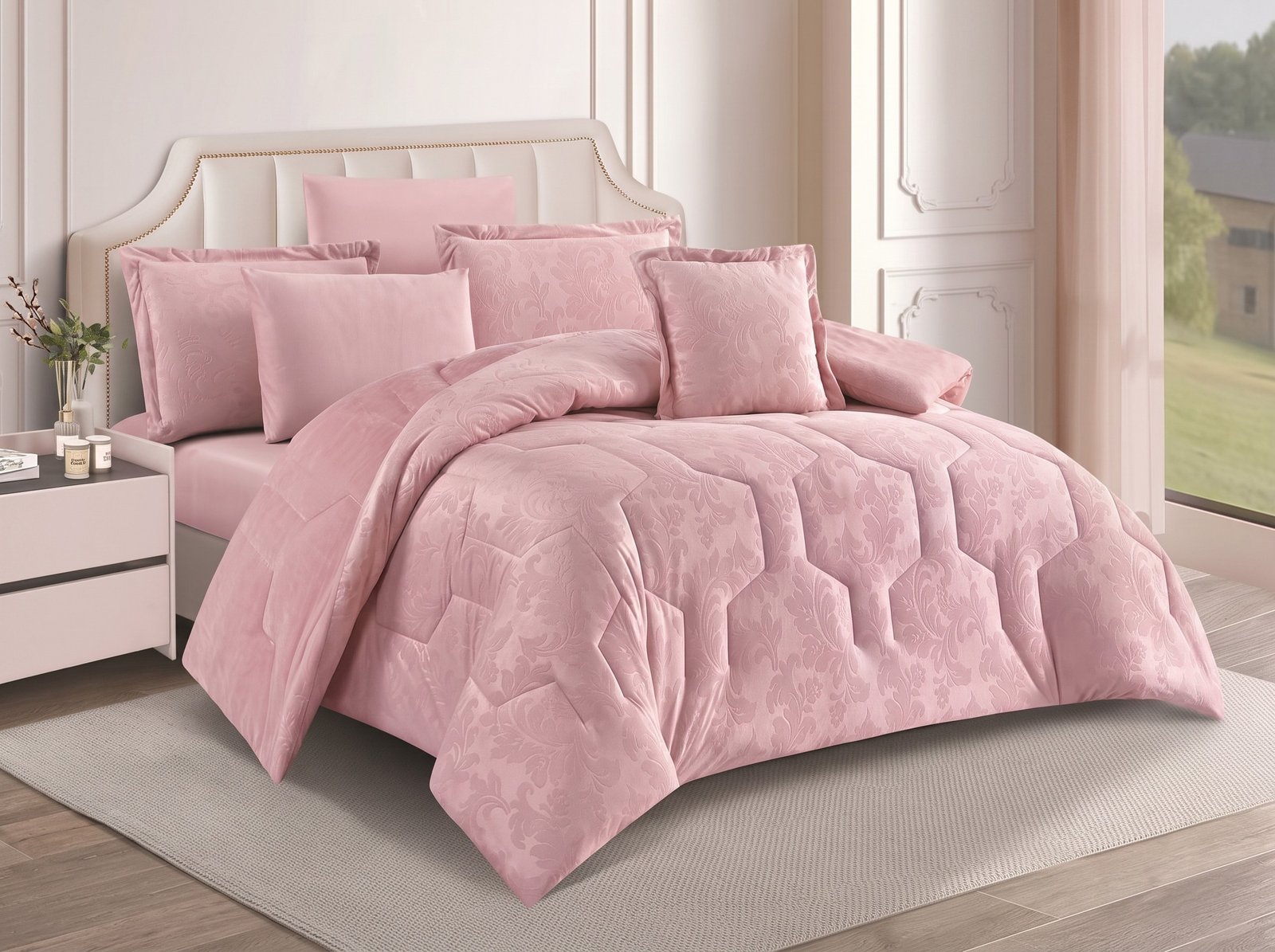 60.jpeg_2K_202608121550.jpeg Luxury Blush Pink Embossed Velvet Comforter Bedding Set - Image 1