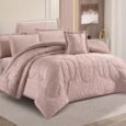Luxury Dusty Rose Petal-Quilted Embossed Velvet Comforter Bedding Set