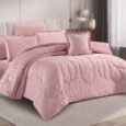 Luxury Soft Pink Petal-Quilted Embossed Velvet Comforter Bedding Set