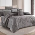Luxury Charcoal Grey Petal-Quilted Embossed Velvet Comforter Bedding Set