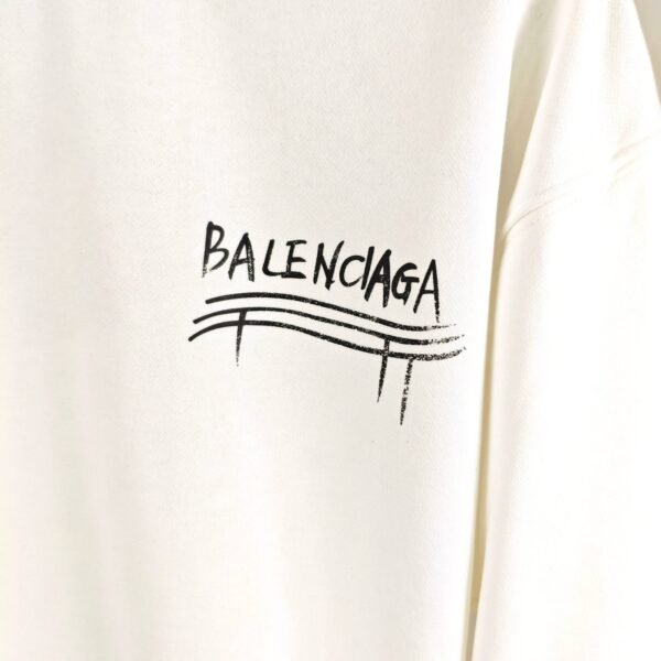 Balenciaga Hand-Drawn Logo Print White Crew Neck Sweatshirt - Image 5