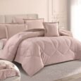 Luxury Solid Dusty Rose Sculpted Velvet Comforter Bedding Set