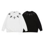 Chrome Hearts Leather Cross Patches Black Crew Neck Sweatshirt - Image 7