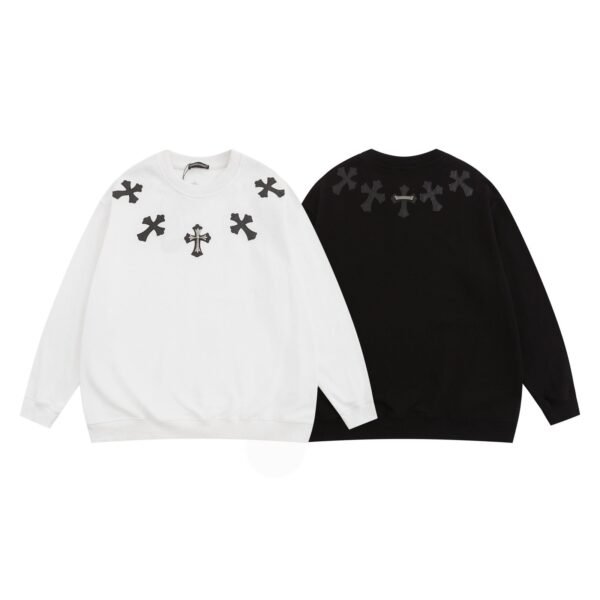 Chrome Hearts Leather Cross Patches Black Crew Neck Sweatshirt - Image 7
