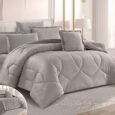 Luxury Solid Silver Grey Petal-Quilted Velvet Comforter Bedding Set