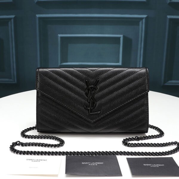 Saint Laurent Chain-strap YSL-plaque grained-leather wallet - Image 3