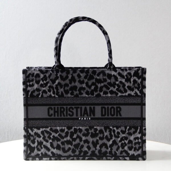Dior Book Tote Small Grey Mizza Leopard Embroidered Canvas Women's Tote Bag - Image 3