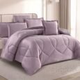 Luxury Solid Dusty Lilac Petal-Quilted Velvet Comforter Bedding Set