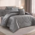 Luxury Solid Slate Grey Petal-Quilted Velvet Comforter Bedding Set