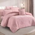 Luxury Soft Pink Rose Swirl Embossed Velvet Comforter Bedding Set