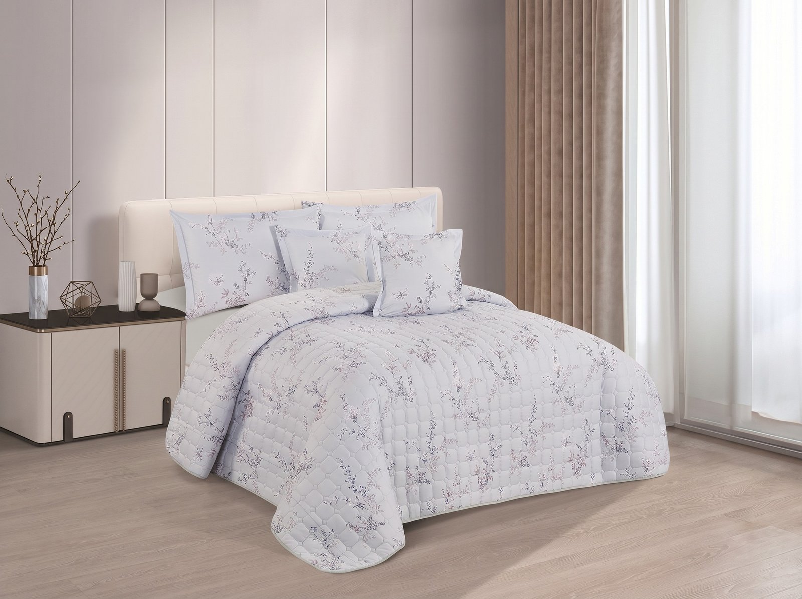 75_2K_202608182349.jpeg Soft Lavender Floral Quilted Lightweight Bedspread Comforter Set - Image 1
