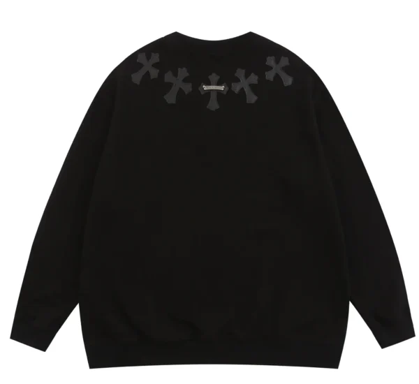 Chrome Hearts Leather Cross Patches Black Crew Neck Sweatshirt - Image 3