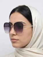 Chanel Square Gold Metal and Black Frame Gradient Lens Sunglasses