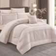 Luxury Soft Cream & Rose Tint Pleated Comforter Set
