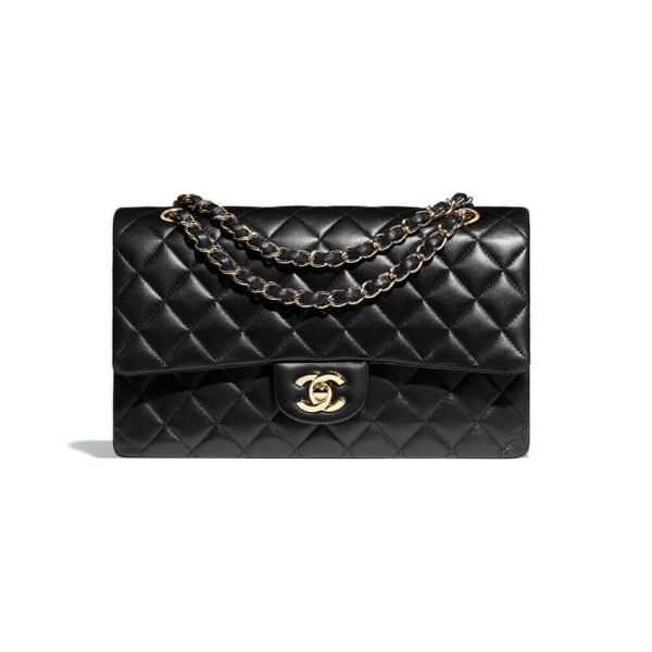 CHANEL Classic Double Flap Black Quilted Lambskin Leather Women's Shoulder Bag - Image 2