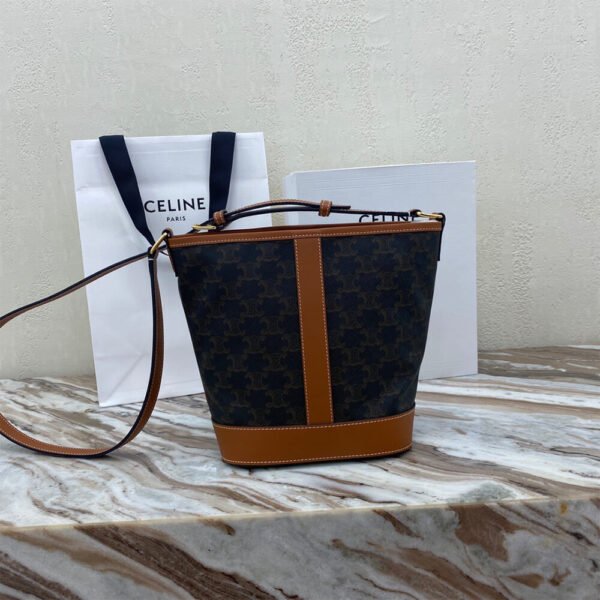 Celine Triomphe Canvas Small Bucket Women's Bag Tan Brown - Image 5